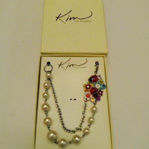 Kim Rogers ladybug and flowers simulated pearl necklace costume jewelry